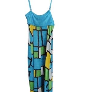 Banana Republic Maxi Dress Womens Size 2 Blue Geometric Colorblock Strappy